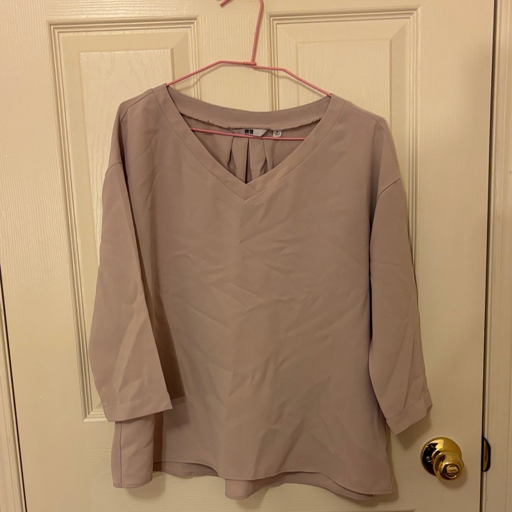 Uniqlo Taupe V-Neck Blouse
